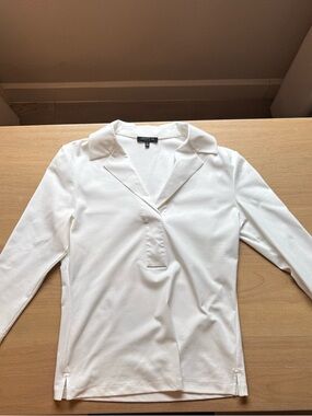 Lafayette 148 New York White Long-Sleeve Polo Knit Top Blouse Size Small